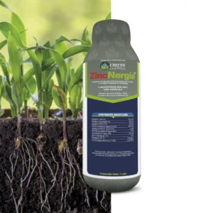 Envase de Zincnergia, fertilizante soluble con Nitrógeno, Fósforo, Zinc, Cobalto y Molibdeno quelatados, ideal para fertirriego y nutrición vegetal.