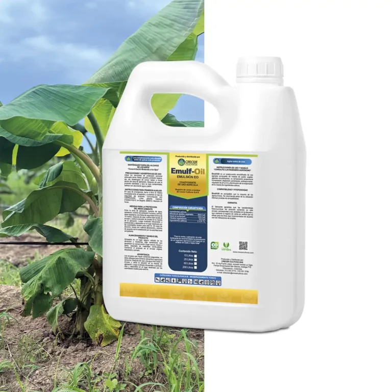 Envase de Emulf-Oil coadyuvante agrícola emulsificado con aceite vegetal, humectante y regulador de pH.