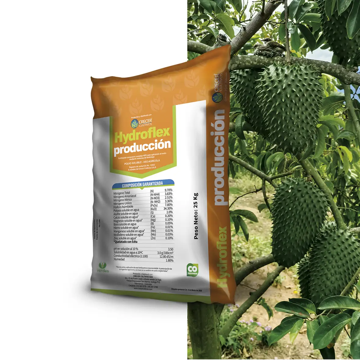 Envase del fertilizante Hydroflex Producción de Crecer Cultivos, fuente de Nitrógeno, Fósforo y Potasio con elementos secundarios y menores.